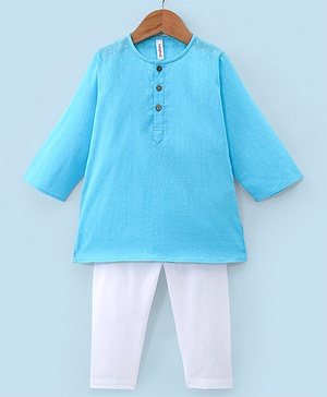 Babyhug 100% Cotton Woven Full Sleeves Dobby Kurta Pyjama Set - Sky Blue
