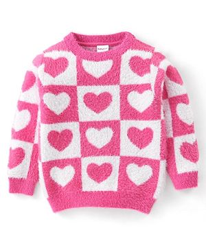 Babyhug Knit Full Sleeves Pullover Heart Design - Pink