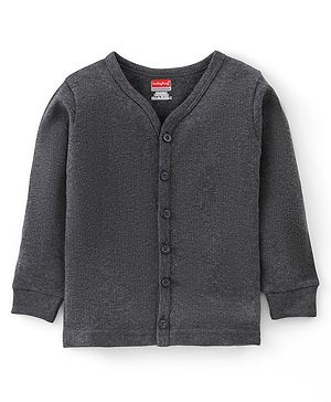 Babyhug Thermal Full Sleeves Solid Front Open Vest - Dark Grey