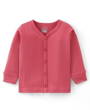 Babyhug Thermal Full Sleeves Solid Front Open Vest - Coral