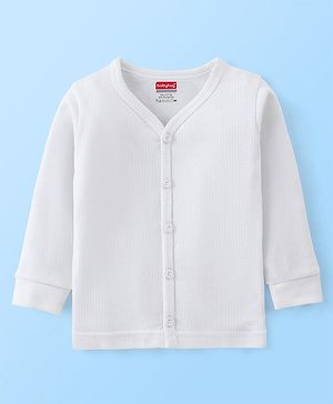Babyhug Thermal Full Sleeves Solid Front Open Vest - Off White