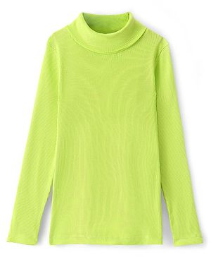 Pine Kids 100% Cotton Full Sleeves Turtle Neck Textured Skivi Solid T-Shirt- Green