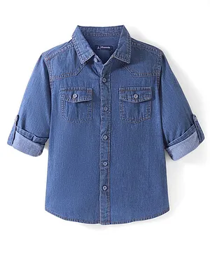 Pine Kids 100% Cotton Full Sleeves Denim Washed Shirt - Blue