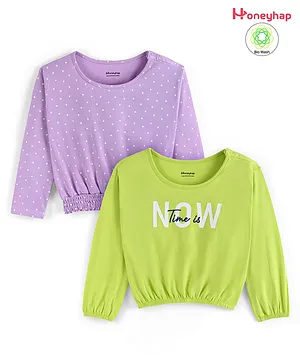 Honeyhap Premium 100% Cotton Full Sleeves T-Shirts With Bio Finish Butterfly & Hearts Print Pack of 2- Reed & Lavendula
