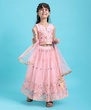 Babyhug Sleeveless Sequenced Embroidered Choli With Lehenga And Dupatta Set- Pink