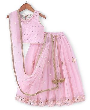 Babyhug Sleeveless Sequenced Embroidered Choli With Lehenga And Dupatta Set- Pink
