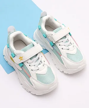 Cute Walk by Babyhug Color Block Sneakers with Velcro - Light Green & White