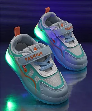 KIDLINGSS Balloon Print Velcro Closure LED Shoes - White & Blue