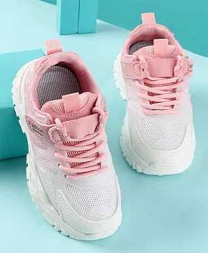 KIDLINGSS Gradient Lace Design Velcro Closure Sneakers - White & Pink