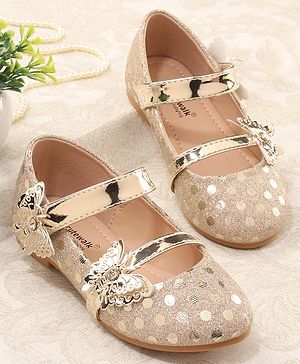 Cute Walk by Babyhug Front Strap Closure Bellies with Butterfly Applique and Foil Work - Golden