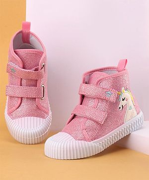 Cute Walk by Babyhug Velcro Closure Casual Shoes Unicorn Embroidery - Pink