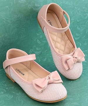 Pine Kids Textured & Bow Applique Bellies  with Velcro Closure - Pink