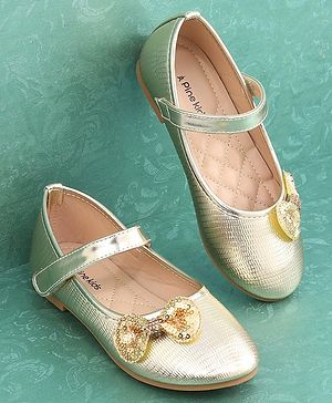Pine Kids Velcro Closure Bellies with Bow Applique - Golden