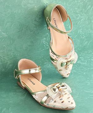 Pine Kids Buckled Bellies with Bow & Sequine Detailing - Golden