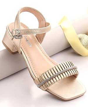 Pine Kids Sandals With Buckle Closure & Crystal Detailing - Golden