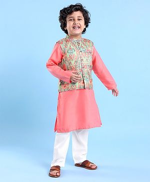Babyhug 100% Cotton Woven Full Sleeves Solid Colour  Kurta Pyjama Set with Printed Jacket - Blue main image 1