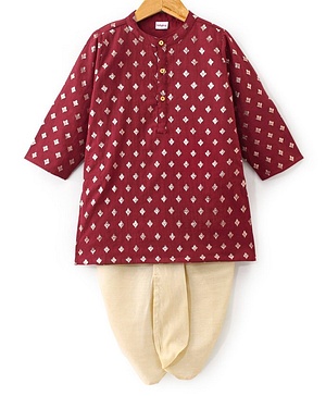 Babyhug Woven Full Sleeves Dhoti with Chanderi Butti Kurta Set - Maroon
