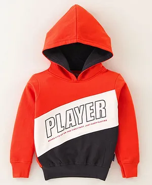 Fido Cotton Looper Knit Full Sleeves Hoodie Text Print - Red