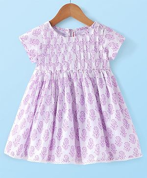 Babyhug 100% Cotton Woven Short Sleeve Ethnic Dress with Floral Print - White