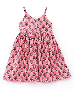 Babyhug Cotton Sleeveless  Ethnic Dress Floral Printed with Sequenced at Yoke  - Pink