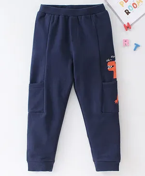 Kookie Kids Full Length Winter Lounge Pants Cut & Sew with Dino Graphic Print - Navy Blue