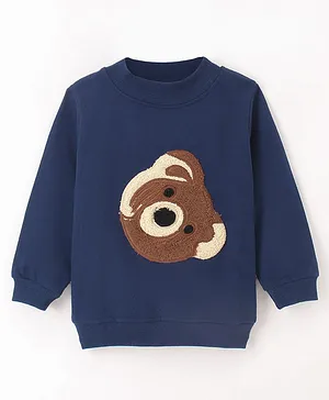 Kookie Kids Full Sleeves Sweatshirts with Bear Towel Embroidery Detailing - Navy Blue