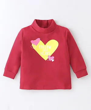 Little Kangaroos Full Sleeves Light Winter Wear Turtle Neck Top with Sequins Heart Embroidery - Pink - Polyfill - 1 to 2 Years - Girls - for Toddler