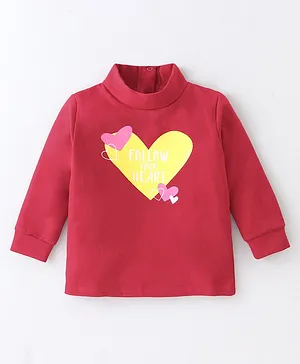 Little Kangaroos Full Sleeves Light Winter Wear Turtle Neck Top with Sequins Heart Embroidery - Maroo - Polyfill - 10 to 11 Years - Girls - for Kids