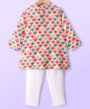 Babyhug Cotton Woven Ikkat Print Full Sleeves Kurta and Pajama Set - Red