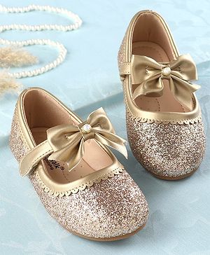 Cute Walk by Babyhug Velcro Closure Bellies with Bow - Golden
