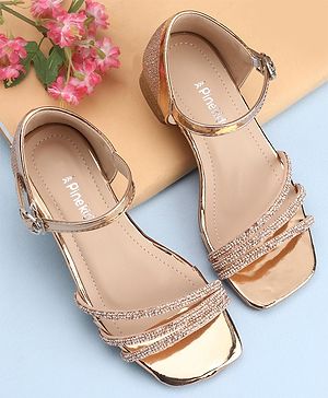 Pine Kids Slip On Sandals with Stone Detailing & Buckle Closure - Champagne Gold