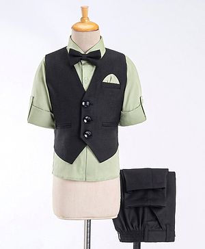 Robo Fry Full Sleeves Party Suit With Bow - Green & Black