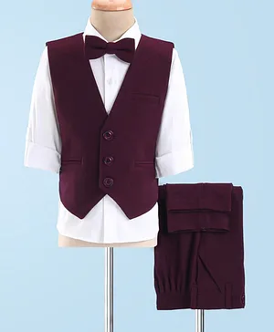 Robo Fry DC Full Sleeves Party Suits With Bow Solid Colour - Maroon & White