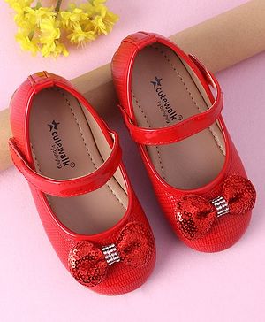 Cute Walk by Babyhug Sequined & Bow Applique Bellies with Velcro Closure - Red
