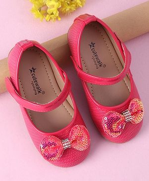 Cute Walk by Babyhug Sequined & Bow Applique Bellies with Velcro Closure - Fuchsia