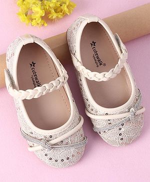 Cute Walk by Babyhug Velcro Closure Bellies with Sequins & Stonework - Beige