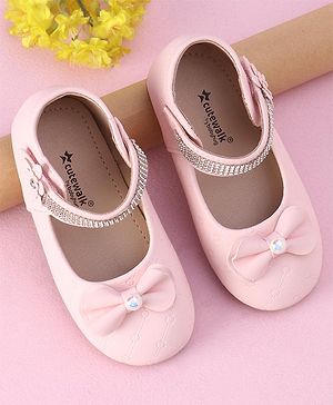Cute Walk by Babyhug Velcro Closure Bellies with Bow Applique & Pearl & Stud Detailing - Pink