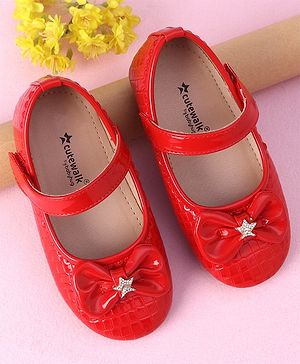 Cute Walk by Babyhug Velcro Closure Bellies with Bow Applique - Red