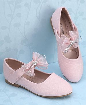 Pine Kids Velcro Closure Bellies with Mesh Bow Applique - Pink