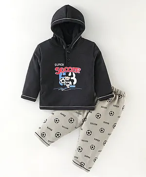 Cucumber Cotton Foam Full Sleeves Winter Wear Hooded T-Shirt and Lounge Soccer Ball Print - Black
