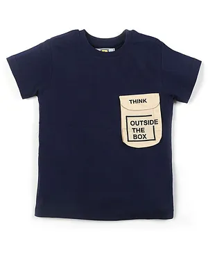 Forever Kids Half Sleeves Think Outside The Box Pocket Printed Tee - Navy Blue