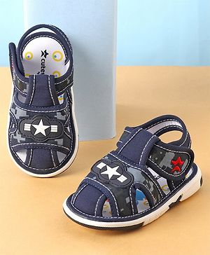 Cute Walk by Babyhug Slip On Sandals with Star Applique & Velcro Closure - Blue