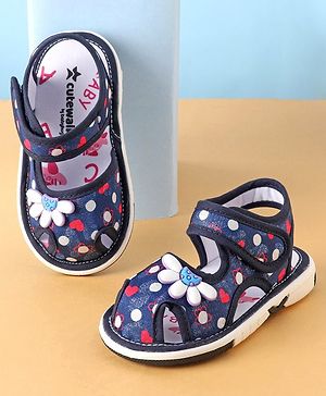 Cute Walk by Babyhug Sandals with Velcro Closure Floral Print with Applique - Blue