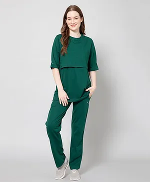 Zelena Half Sleeves Solid Zipless Maternity Top & Pant Set - Green