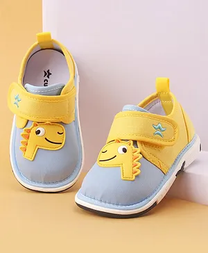 Cute Walk by Babyhug Casual Shoes With Velcro Closure & Dino Applique- Yellow & Blue