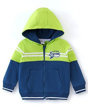 Babyhug Cotton Full Sleeves Cut & Sew SweatJacket with Zipper & Hood - Blue