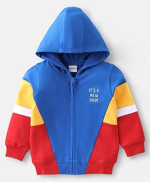 Babyhug Cotton Knit Full Sleeves Hooded Sweat Shirt with Cut & Sew Design - Blue