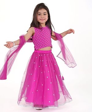 Babyhug Sleeveless Sequined Embroidered Choli Lehenga and Dupatta Set - Lavender