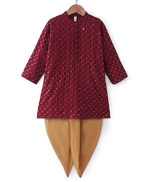 Babyhug Full Sleeves Sequined Embroidered Kurta Dhoti Set - Maroon