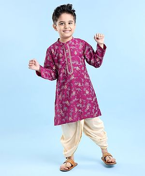 Babyhug Full Sleeves Floral Printed Kurta Dhoti Set - Purple